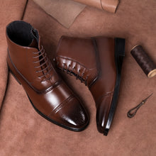 Load image into Gallery viewer, ZYYZYM Men Boots Leather Side Zipper Lace Up Men High Top Brogue Shoes Man Oxfords European Leather Boots Men Zapatos De Hombre