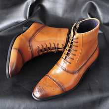 Load image into Gallery viewer, ZYYZYM Men Boots Leather Side Zipper Lace Up Men High Top Brogue Shoes Man Oxfords European Leather Boots Men Zapatos De Hombre